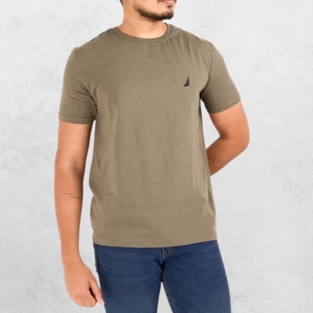 Nautica Performance Tee Pullover Short Sleeves Straight Hem Cotton Green Men's L